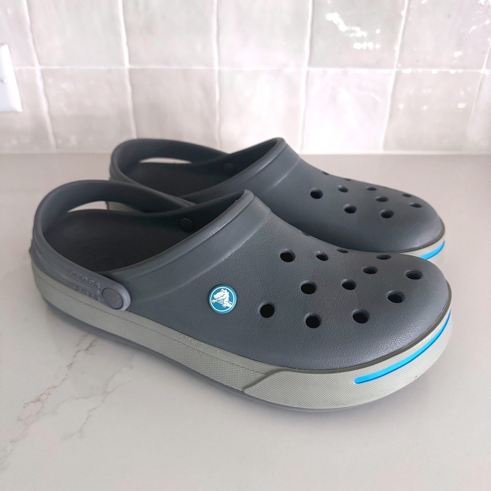 Crocs Crocband II Clog Men 9 Women 11 Grey Blue Athletic Comfort Slip On Shoes